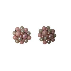 Women's Vintage Pink and Silver tone Clip On Cluster Earrings